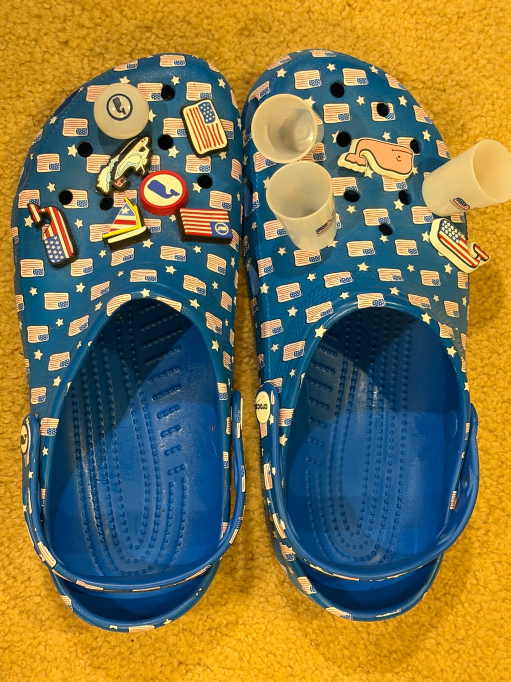 Blue Flag Print Clog Shoes with Charms